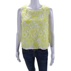 Blue Les Copains Womens Sleeveless Lace Overlay Blouse Yellow White Size IT 40